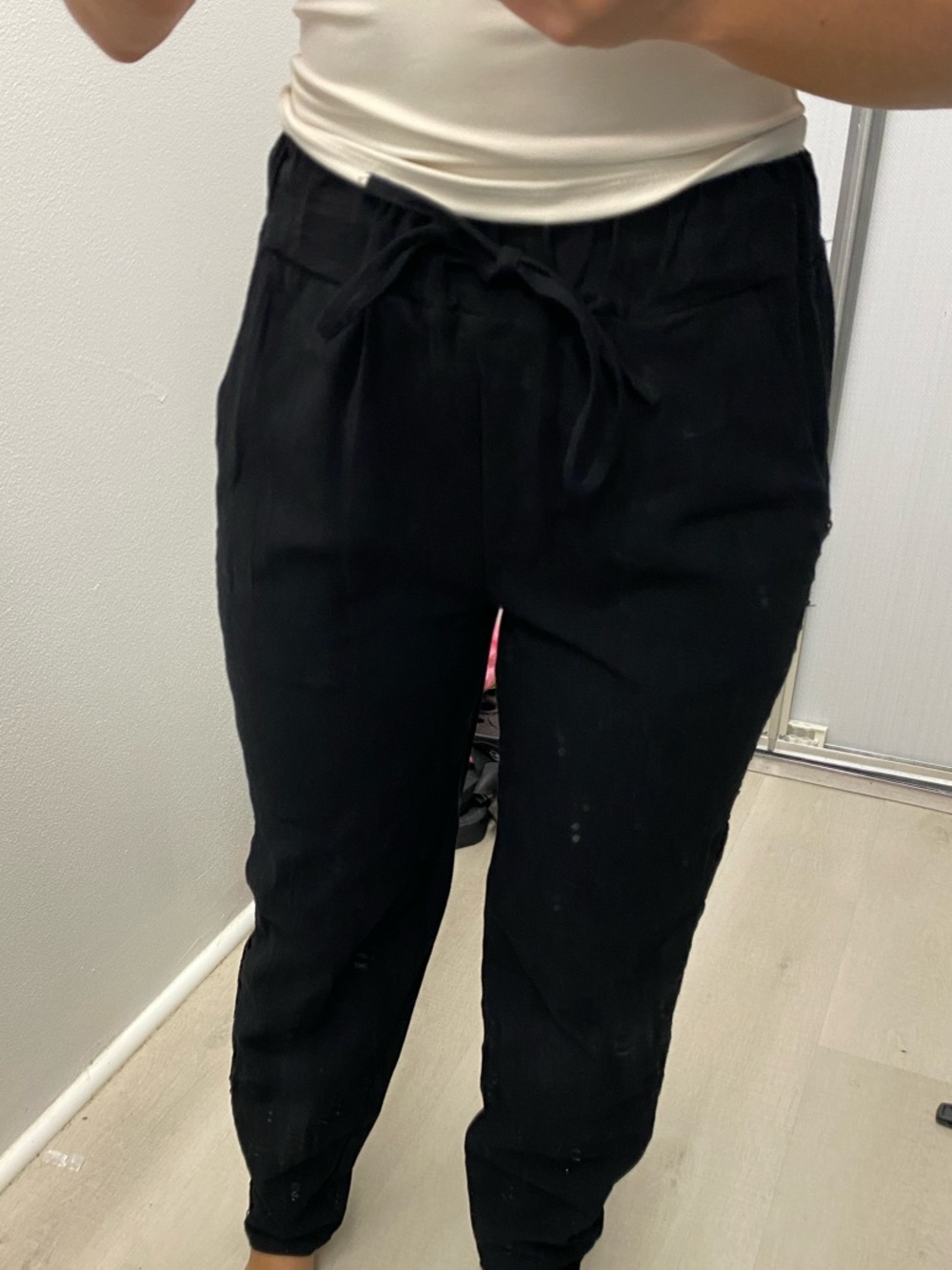 Black Drawstring Jogger Pants with unique side detail